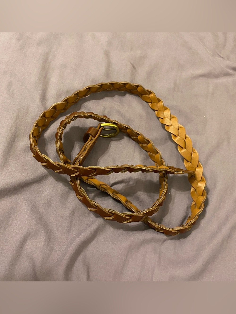 Brown Braided Leather Belt with Gold Buckle